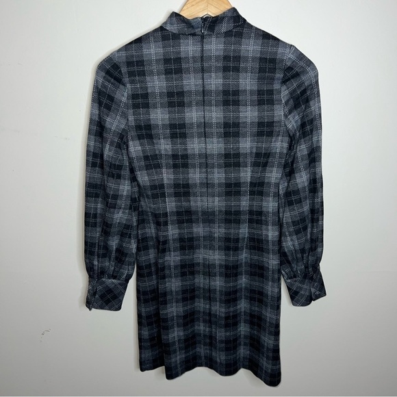 CALVIN KLEIN Women’s Zippered Plaid Cuffed Sleeve Mock Neck Short Shift Dress 4P - Picture 7 of 13